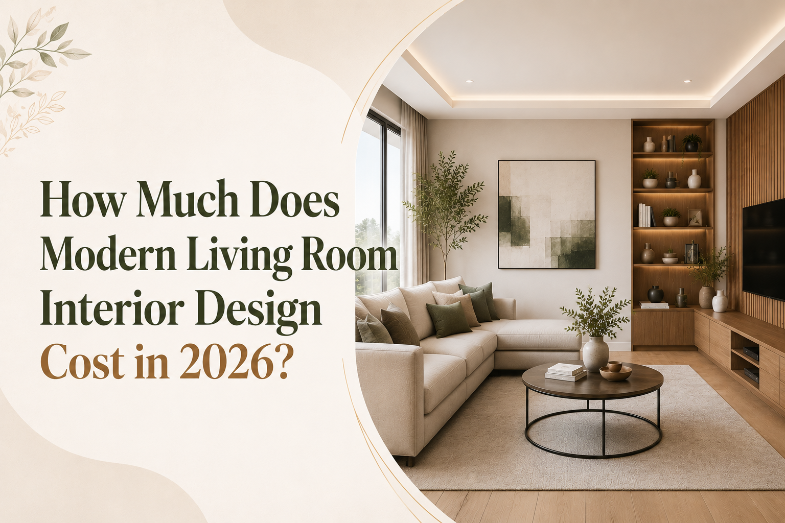 Modern living room interior design cost in 2026 with luxury contemporary living room setup and premium home decor