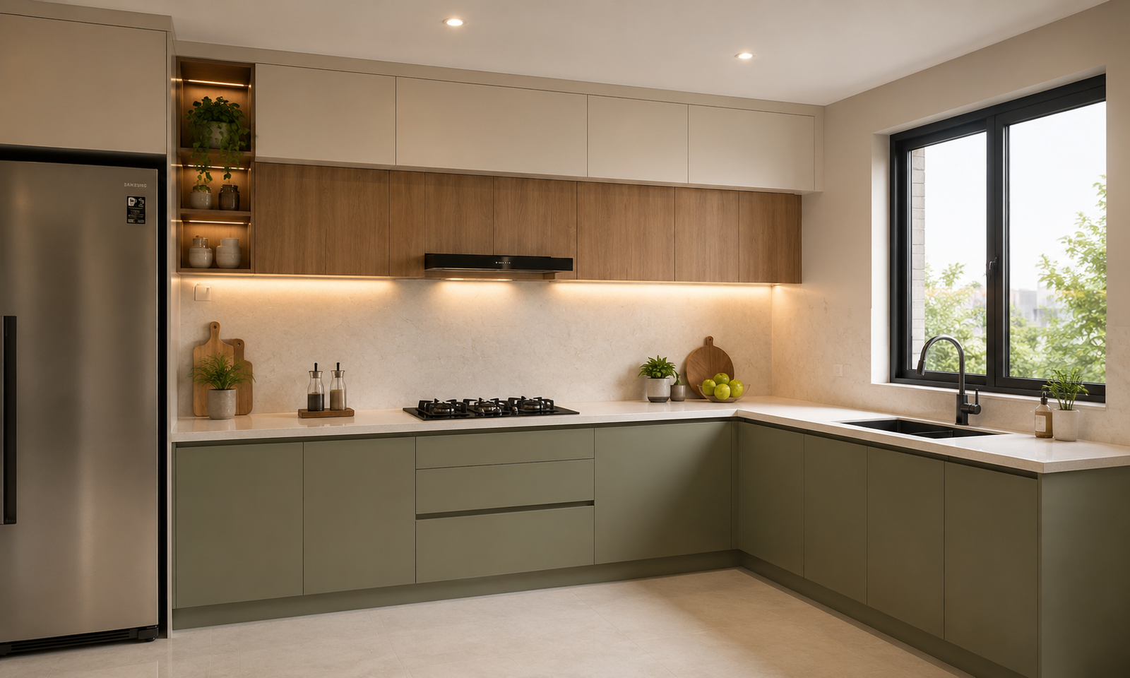L-shaped modular kitchen design in Trivandrum home