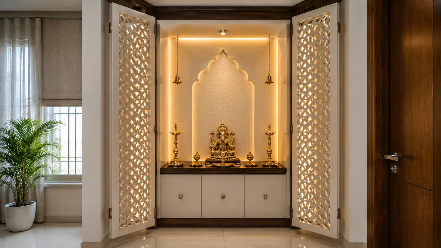 CNC Jali Pooja Room interior design