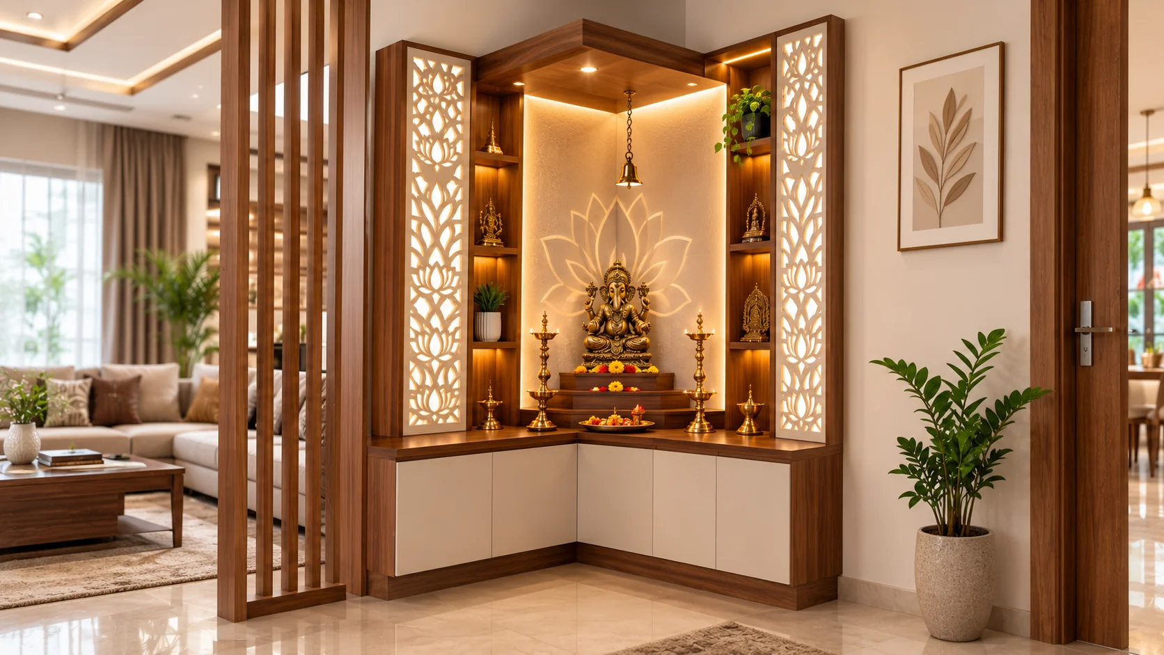 Corner Modular Pooja Unit interior design