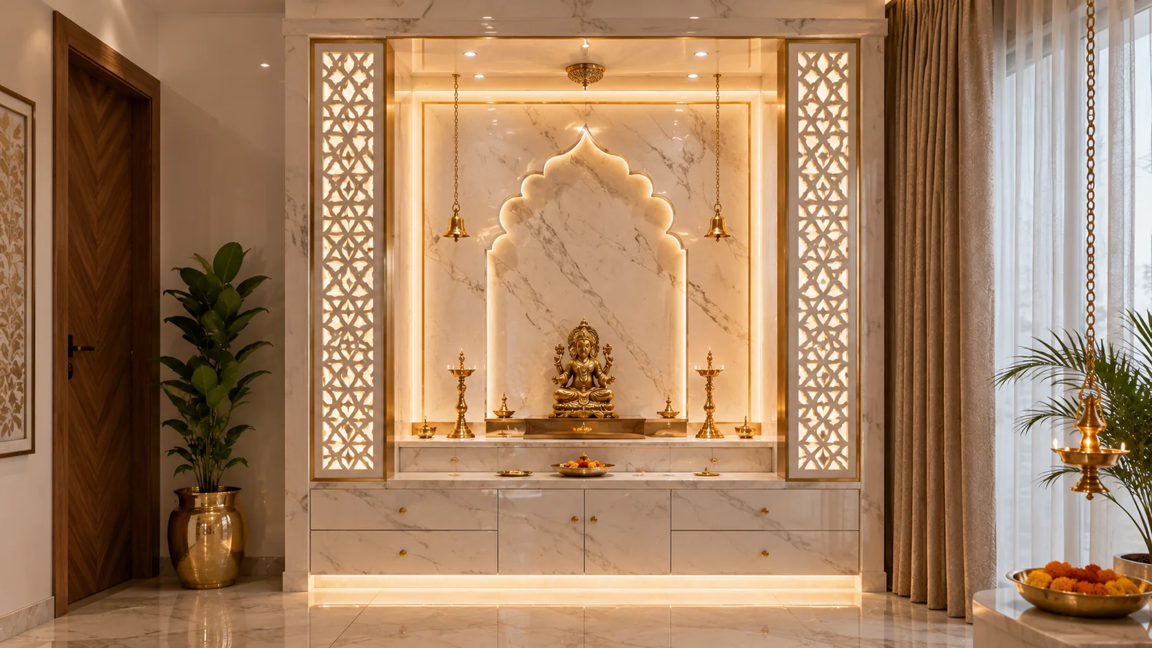 Luxury Marble Pooja Room Interior Design