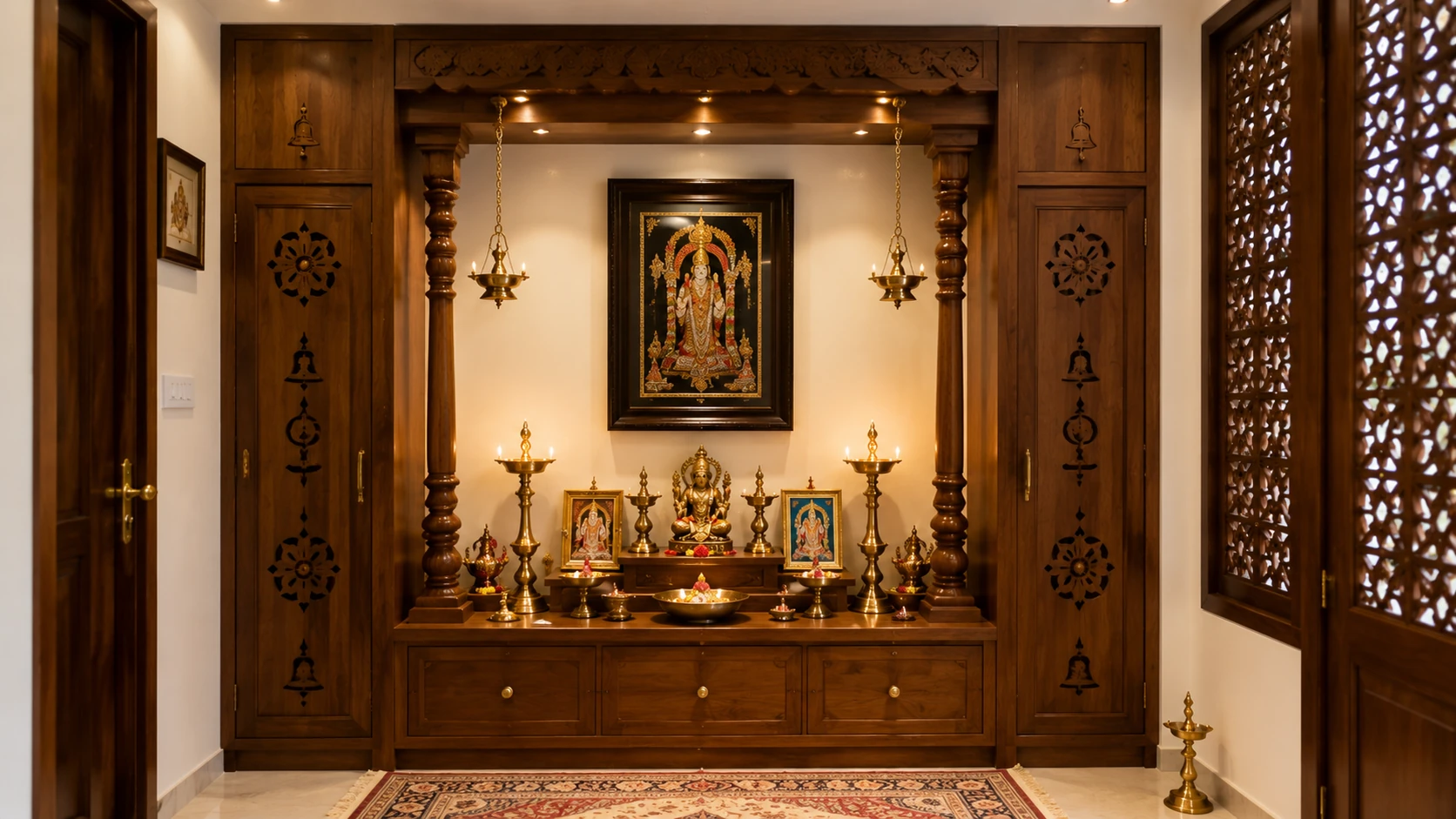 Traditional Wooden Pooja Room Image