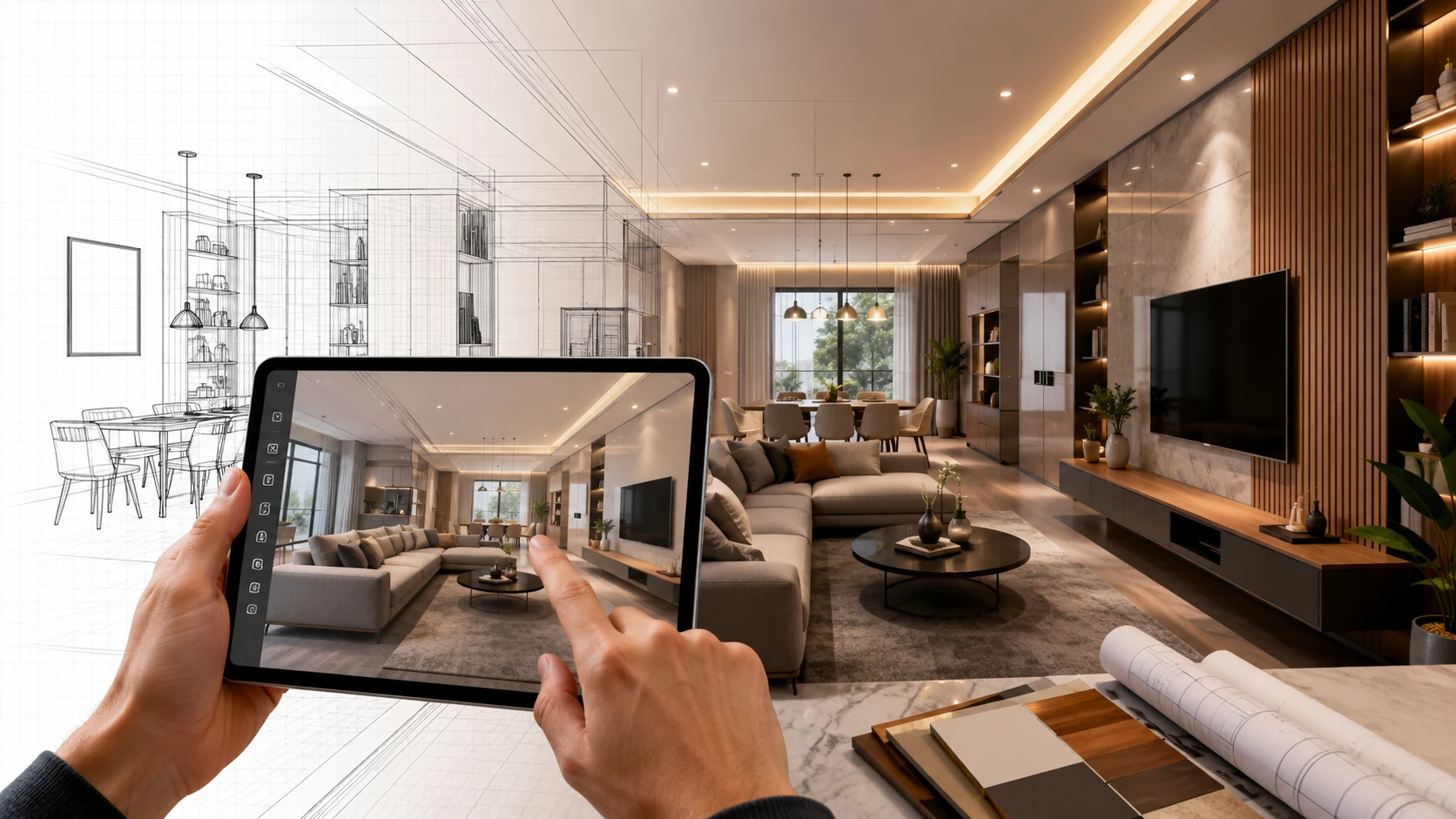 3D interior design visualisation by an Interior Designer in Trivandrum for a modern living room