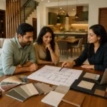First-time homeowners planning their home interiors with a professional interior designer in Trivandrum.