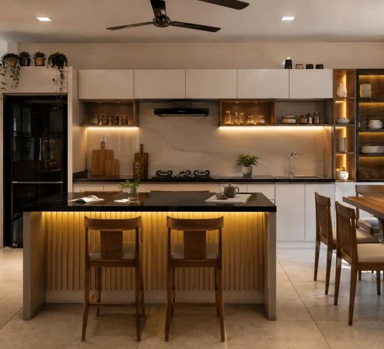 Open kitchen design for a modern Kerala home